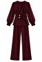 Women's Burgundy Plus Size Double Breasted Collar Chiffon Sleeves Gold Button Detailed Trousers Suit Hzl26S-Trv15061 - 5