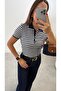 Polo Collar Striped Short Sleeve Knit Sweater - 2