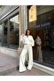 Women's White Zippered Stripe Detailed Oversize Two-Piece Set - 6