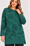 Plus size floral print slit knit sweater - petrol green - 3