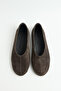 Babet 2614 - Real Leather Flat Form Dark Smoked Suede Women's Babet - 2
