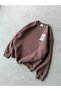 A Printed Oversize 3 Thread Crew Neck Sweatshirt Brown