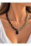 Women's Handmade Natural Stone Necklace Black Obsidian Dalmatian Jasper Special Design - 3