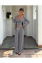 Women's Striped 3-Piece Set – Strappy Crop Blouse, Buttoned Cardigan, and Wide-Leg Pants - 3