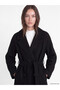 Two Mt Shop Quality Lcw Modest Black Double-Breasted Collared Women's Cashmere Coat - 2