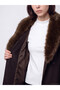 Two Mt Shop Quality Lcw Modest Brown Fur Collar Belted Women's Cashmere Coat - 4