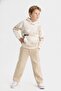 Boy's 8-14 Years Old Hooded Sweatshirt Cream - 3