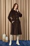 Women's Hooded Long Fox Coat with Tunnel Waist 15234 Brown - 2