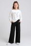 Girl's 11-15 Years Old Steel Knitted Palazzo Sweatpants Black