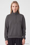 Dark Gray Stand Collar Zippered Comfortable Fit Women's Sweatshirt - 97314