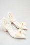 Pearl Detailed Bowknot White Women's Heeled Shoes – Elegant Ankle Strap Model 6 cm