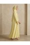 3 In 1 Pastel Yellow Floral Embroidered Pleated Open Abaya With Scarf For Women - 2