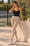 Women's Cotton Modal Thin Strap Undershirt and High Waist Ribbed Leggings 2-Piece Set Black-Beige