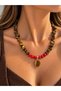 Women's Handmade Tiger's Eye and Coral Natural Stone Necklace with Tiger's Eye Pendant, Special Design - 6