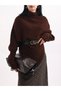 High-Neck Asymmetrical Cut Knit Sweater - 20370 - Brown