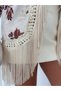 Women's Printed Satin Floral Patterned Tassel Embroidered Jacket - 9