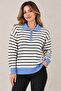 Women's Polo Collar Zippered Striped Knit Sweater
