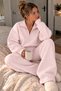 Women's Pink Stand Collar Embroidery Detailed 3-Thread Sweatshirt