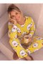 Luxury Suede Crew Neck Patterned Long Sleeve Women's Pajama Set