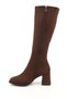 Women's Brown Suede Zippered Thick Heeled Boots - 6