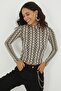 Women's Stone Half Fisherman Zebra Pattern Blouse LPP1133 - 3