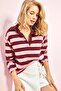 Women's Red Pink Striped Polo Collar Sweatshirt 30231025 - 4