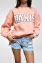 Pembe Nakışlı Basic Örme Şardonlu Sweatshirt - 4