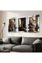 Gold Lion and Landscape 3 Piece Plexiglass Mirrored Painting - 2