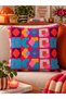 Colorful Retro Patterned 4-Piece Throw Pillow Cover Set 43X43 cm – Decorative Throw Pillow Cover Set with "Chill Here & Good Vibes" Written - 4