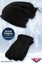 Winter Black Fleece 2-Piece Set Convertible Drawstring Neck Gaiter + Fingerless Cutout Gloves Outdoor Cold Weather Protector