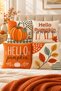Autumn Themed Decorative Throw Pillow Cover – Pumpkin, Leaf, and Text Pattern 43X43 cm – (Double-Sided) - 2