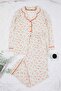 Turuncu %100 Pamuklu Çiçekli Biyeli Örme Pijama Takımı TBBAW26AI00007 - 4