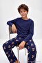 Navy Blue 100% Cotton Boys' Pajama Set Tkdaw27Pt00037 - 2