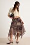 Ethnic Patterned Low-Waisted Asymmetrical Midi Chiffon Skirt Twoaw27Et00057 - 2