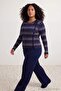 Navy Blue Cotton Blend Cut Out Detailed Knitwear Plus Size Bottom - Top Set - 3