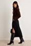 Black Front Slit Suede Midi Knitted Pencil Skirt Twoaw26Et00129 - 2