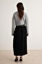Black Belted Crinkled Pleated Satin Maxi Skirt Twoaw27Et00147 - 4