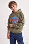 Khaki Thick Fleece Lined Boys' Hooded Knitted Sweatshirt Tkdaw27Sw00095 - 5