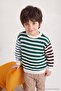 Green 100% Cotton Thick Boys' Striped Knitted Sweatshirt Tkdaw27Sw00063 - 4