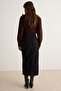 Black Front Slit Suede Midi Knitted Pencil Skirt Twoaw26Et00129 - 4