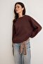 Brown Thick Fleece Inside with Sewing Detail Oversize/Wide Cut Knitted Sweatshirt Twoaw27Sw00121 - 2