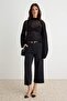 Black Moher Blended Raglan Sleeve High Neck Slim Knitwear Sweater Twoaw27Kz00036 - 2