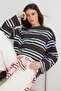 Brown Blue Striped Crew Neck Oversize Knitted Sweatshirt Twoaw27Sw00237