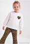 Ekru Kalın Kız Çocuk Baskılı Örme Sweatshirt ve Taytlı Alt - Üst Takım TKDAW27AU00043 - 4
