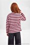 Burgundy Girls' Striped Oversize Thin Knitted Sweatshirt Tkdaw27Sw00071 - 5