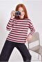 Burgundy Girls' Striped Oversize Thin Knitted Sweatshirt Tkdaw27Sw00071 - 2