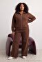 Brown Stand-Up Collar Zippered Soft Feel Plus Size Tracksuit Set Tbbaw27Ts00007 - 4