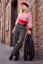 Red Striped Thin Asymmetric Collar Waist-Fitted Low Sleeve Crop Slim Knitted Sweatshirt Twoaw27Sw00014 - 2