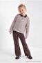 Brown 100% Cotton Adjustable Elastic Straight Girls' Heart Embroidered Denim Jeans - 2