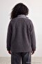Gray Plush Regular Woven Garnished Zippered Thick Knitted Oversize Cardigan/Sweatshirt Tbbaw27Ao00004 - 5